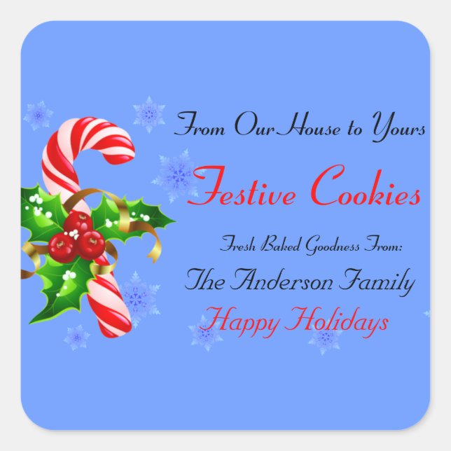 Candy Cane und Holly Holiday Food Quadratischer Aufkleber (Vorderseite)