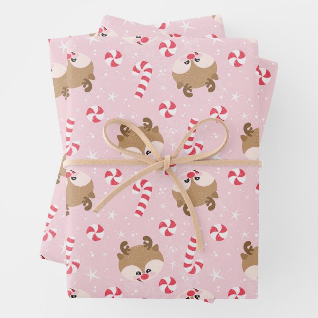 Candy Cane und Peppermint Lovin’ Rentier Geschenkpapier Set (Beispiel)