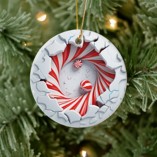 Candy Cane Vortex Peppermint Drehung Keramik Ornament (Baum)
