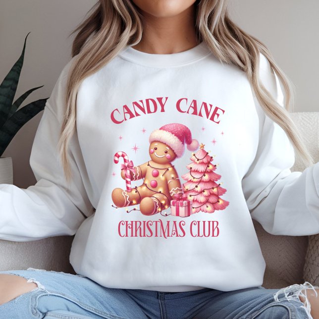 Candy Cane Weihnachten lang Ärmel Sweatshirt (Womens Christmas shirt - white sweatshirt - Gingerbread cookie candy cane Christmas Club)
