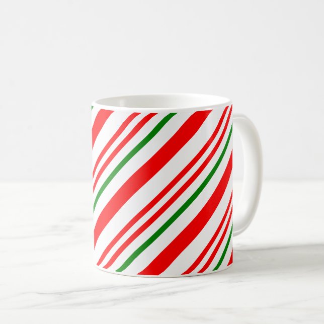Candy Cane Weihnachten Red Green Stripes Muster Kaffeetasse (VorderseiteRechts)