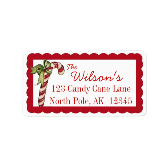 Candy Cane Weihnachtsadressen personalisieren Adressaufkleber (Vorne)