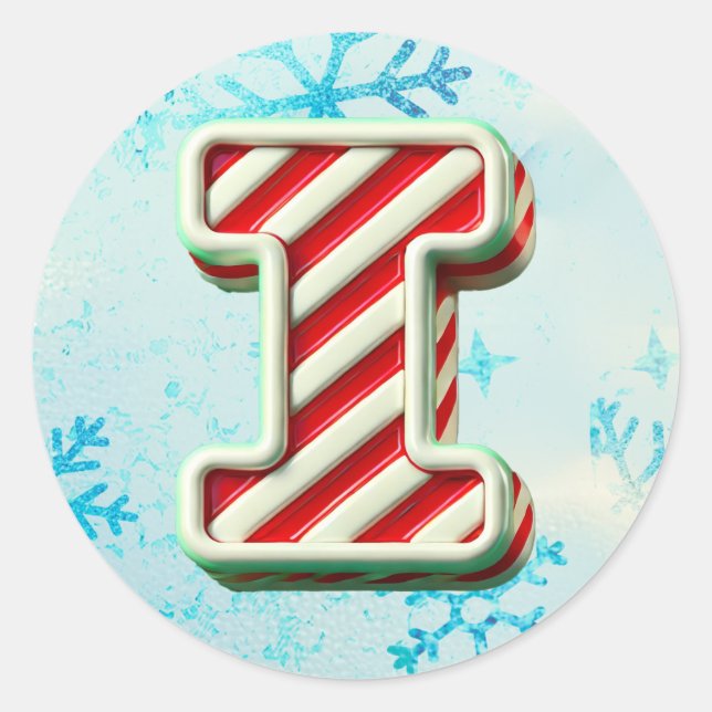 Candy Cane Weihnachtsaufkleber "I", festliche Stre Runder Aufkleber (Vorderseite)