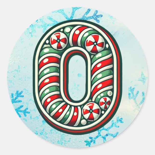Candy Cane Weihnachtsaufkleber "O", festliche Stre Runder Aufkleber (Vorderseite)