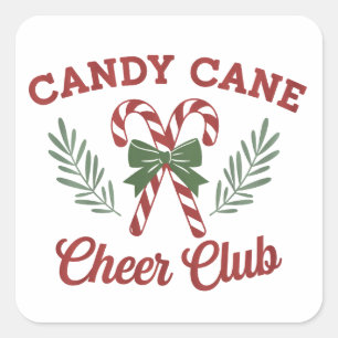 Candy Cane Weihnachtsfreude Club Kokette Übereinst Quadratischer Aufkleber
