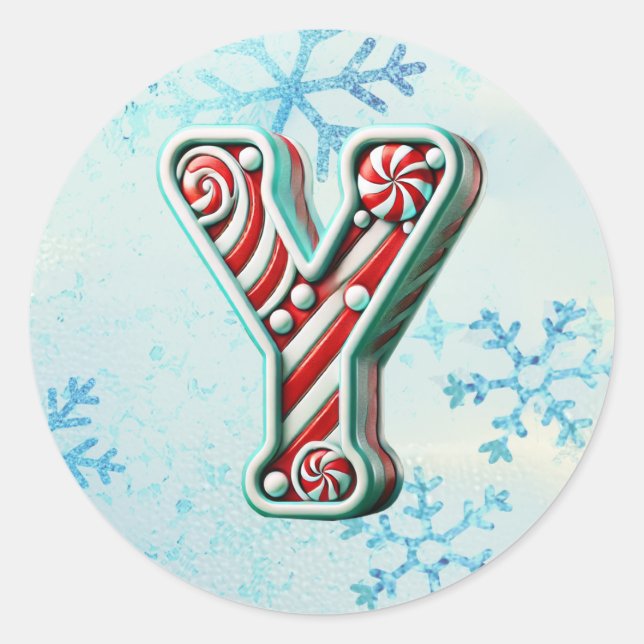 Candy Cane Weihnachtskleber "Y", festliche Streife Runder Aufkleber (Vorderseite)