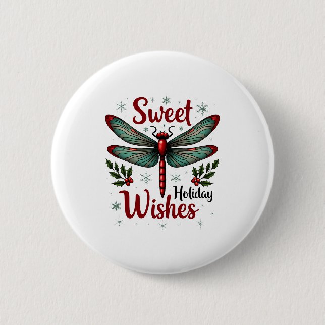 Candy Cane Wings Dragonfly Button (Vorderseite)