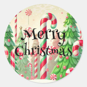 Candy Cane Winter Peppermint Forest Weihnachten Runder Aufkleber