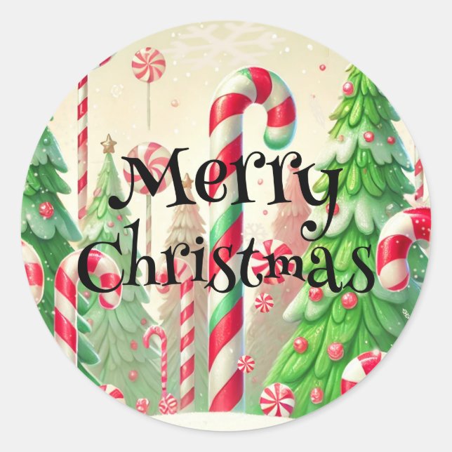 Candy Cane Winter Peppermint Forest Weihnachten Runder Aufkleber (Vorderseite)