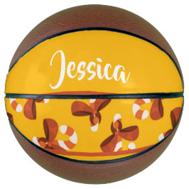 Candy cane wrapped with red bow pattern basketball