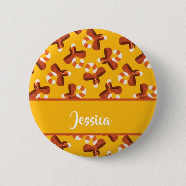 Candy cane wrapped with red bow pattern button (Vorderseite)
