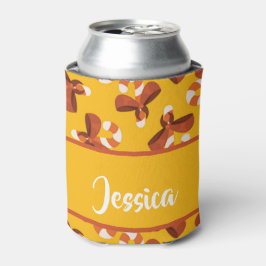 Candy cane wrapped with red bow pattern dosenkühler