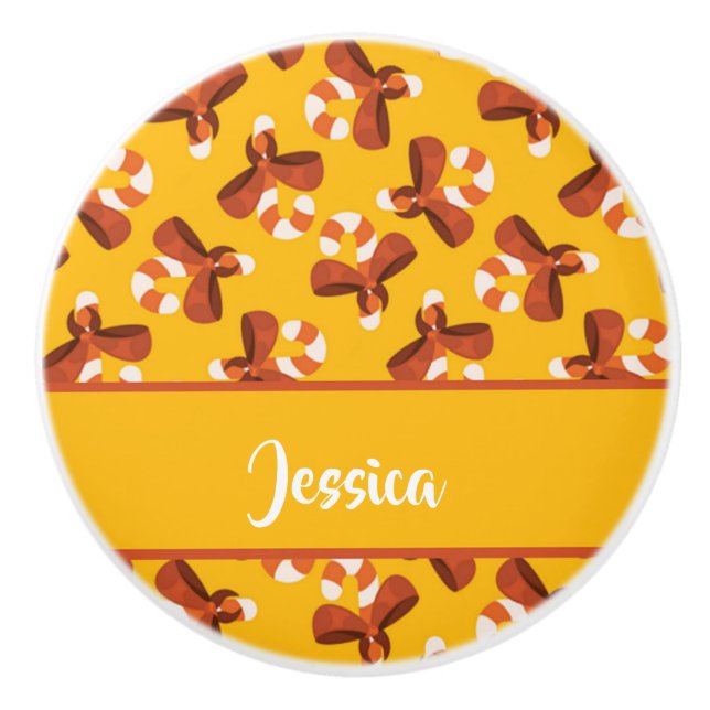 Candy cane wrapped with red bow pattern keramikknauf (Vorderseite)