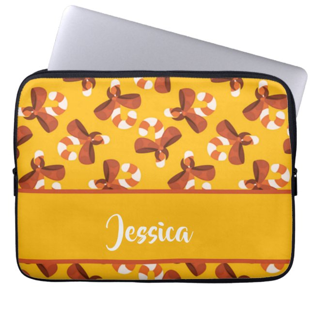 Candy cane wrapped with red bow pattern laptopschutzhülle (Vorderseite)