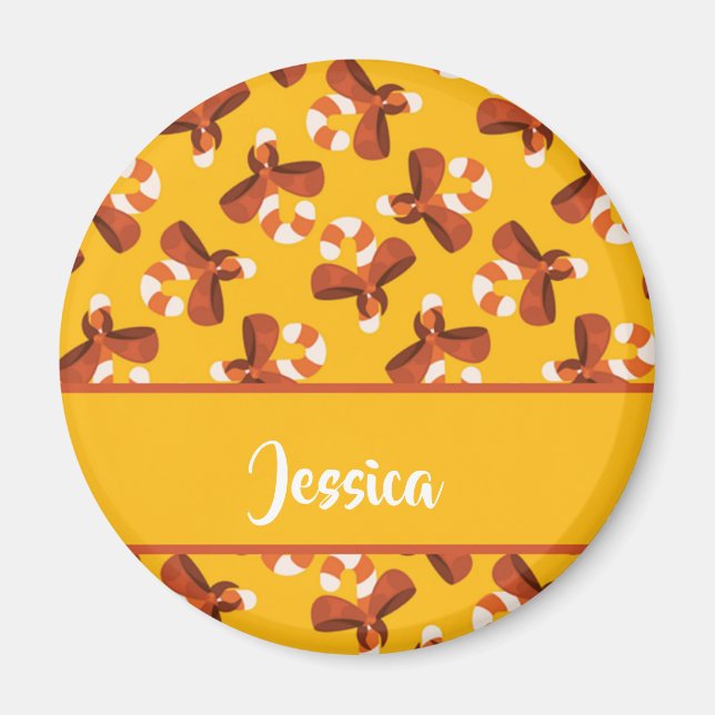 Candy cane wrapped with red bow pattern magnet (Vorne)