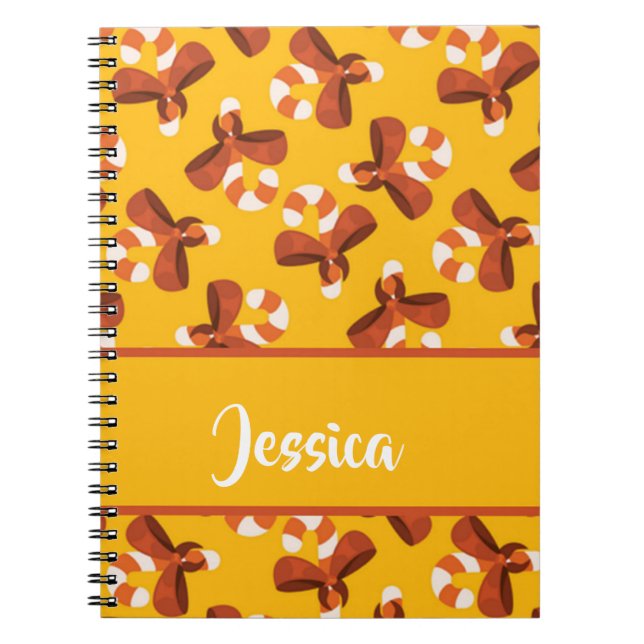 Candy cane wrapped with red bow pattern notizblock (Vorderseite)