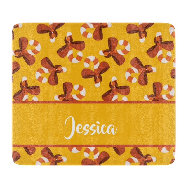 Candy cane wrapped with red bow pattern schneidebrett (Vorderseite)