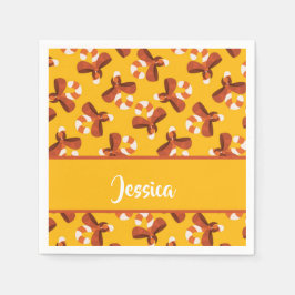 Candy cane wrapped with red bow pattern serviette