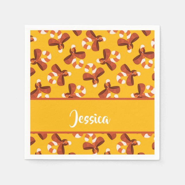 Candy cane wrapped with red bow pattern serviette (Vorderseite)