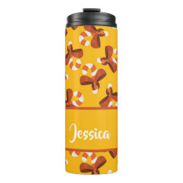 Candy cane wrapped with red bow pattern thermosbecher