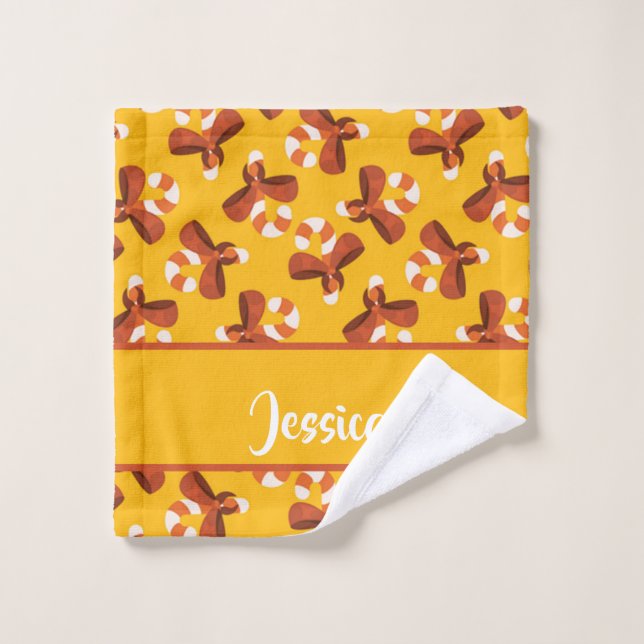 Candy cane wrapped with red bow pattern waschlappen (Waschlappen)