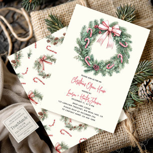 Candy Cane Wreath Christmas Open House Party Einladung