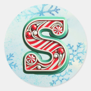 Candy Cane Xmas "S" Aufkleber, Feste Streifen Runder Aufkleber