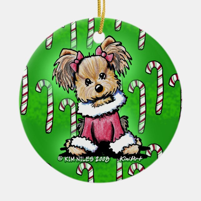 Candy Cane Yorkie Terrier Ornament (Vorne)