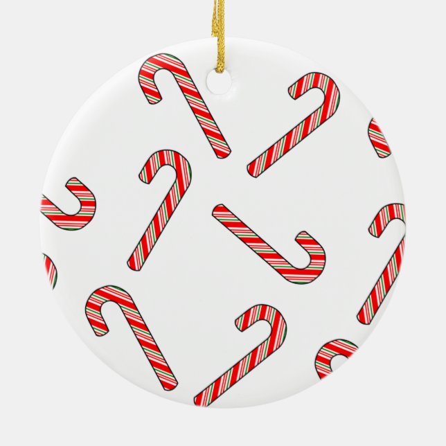 Candy Cane Zeichnungen in Rot-Grün-Keramik Keramik Ornament (Hinten)