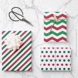 Candy Cane Zickzack Stripes & Polka Dots Muster Geschenkpapier Set