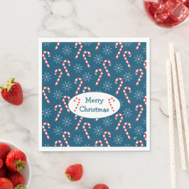 Candy Canes and Snowflakes Blue Christmas Serviette