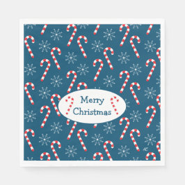 Candy Canes and Snowflakes Blue Christmas Serviette