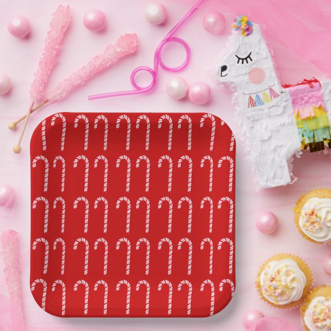 Candy Canes auf Red Paper Tellern Pappteller (Party)
