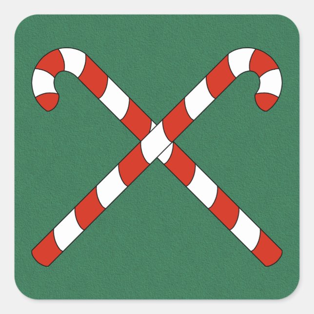 Candy Canes Crossed Quadratischer Aufkleber (Vorderseite)