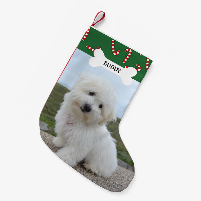 Candy Canes Dog Bone Pet Foto Kleiner Weihnachtsstrumpf (Vorderansicht (hängend))