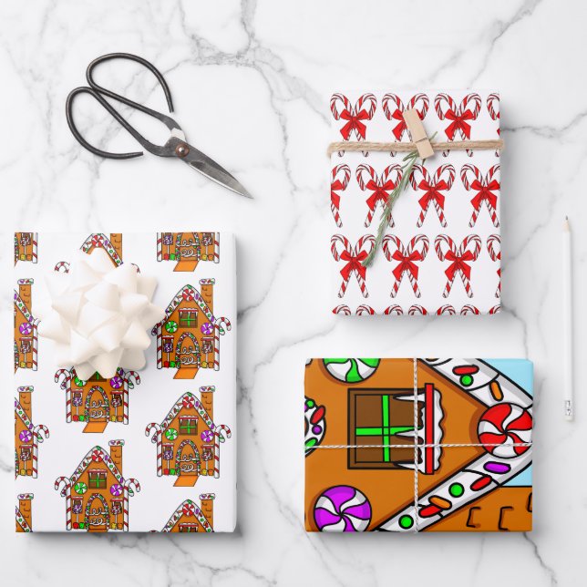 Candy Canes, Gingerbrot House Weihnachten Geschenkpapier Set (Vorderseite)