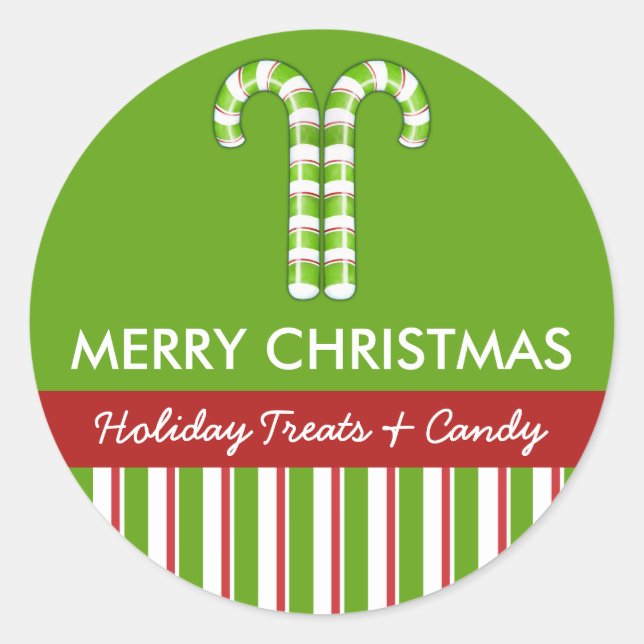Candy Canes grüne Candy Gift Jar Round Label Runder Aufkleber (Vorderseite)