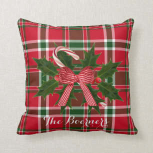 Candy Canes Holly Christmas Throw Kissen