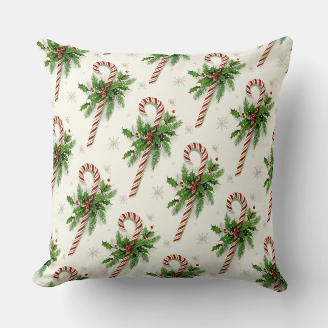 Candy Canes & Holly Christmas Throw Kissen (Vorderseite)