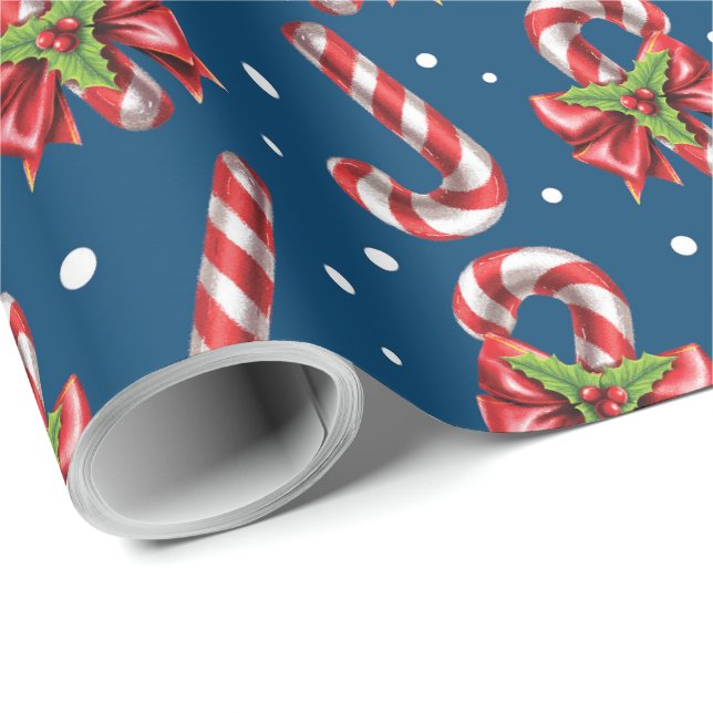 Candy Canes in blau Geschenkpapier (Rolleneckpunkt)