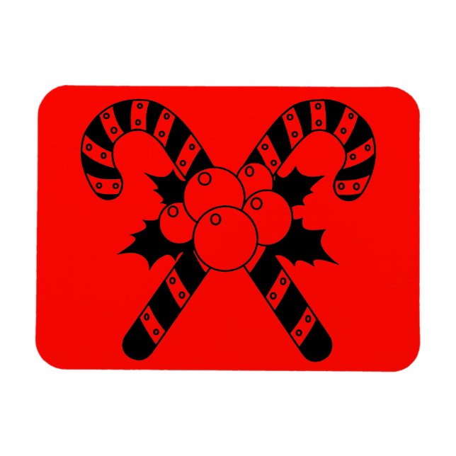 Candy Canes & mistletoe Black Frohe Weihnachten Magnet (Horizontal)