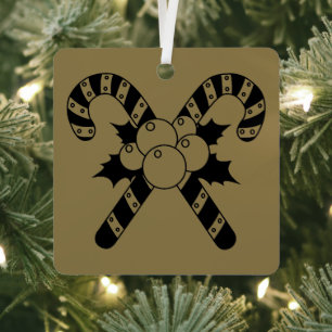 Candy Canes & mistletoe Black Frohe Weihnachten Ornament Aus Metall