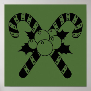 Candy Canes & mistletoe Black Frohe Weihnachten Poster