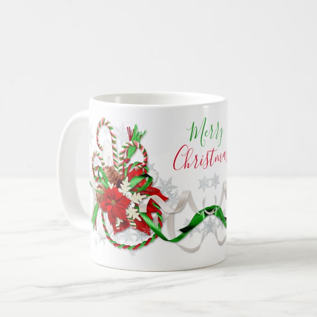 Candy Canes Poinsettia Schneeflocken Frohe Weihnac Kaffeetasse (Vorderseite Links)
