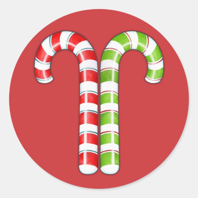 Candy Canes Red Green Round Aufkleber (Vorderseite)