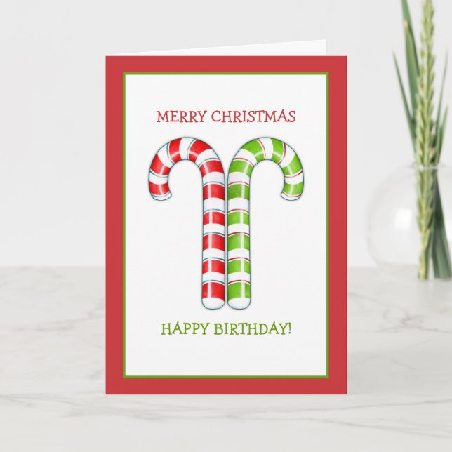 Candy Canes Red Green Weihnachten Geburtstagskarte (Vorderseite)