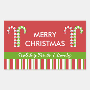 Candy Canes rot-grüne Candy Gift Jar Label Rechteckiger Aufkleber