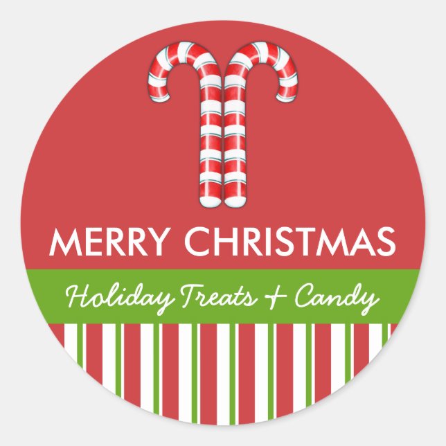 Candy Canes rot-grüne Candy Gift Jar Round Label Runder Aufkleber (Vorderseite)