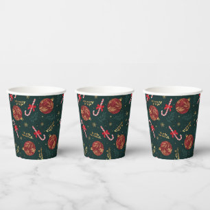 Candy Canes Snowflakes Red Christmas Balls Green Pappbecher