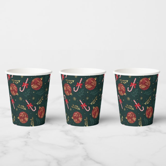 Candy Canes Snowflakes Red Christmas Balls Green Pappbecher (Multi)